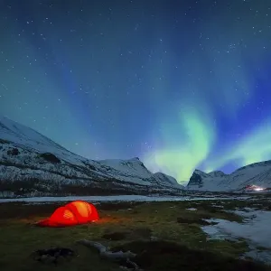 Northern Lights over a Tent in Swedish Lapland Print