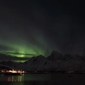 Northern Lights or Aurora Borealis over the Vatter Fjord