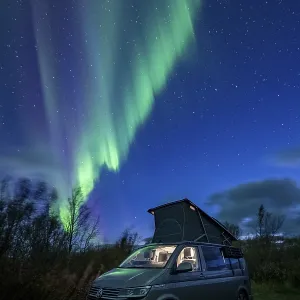 Northern lights over camper, VW California Northern lights over camper, VW California