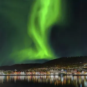 Northern lights in the city of Bergen Norway