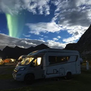 Northern lights at Flakstad Campground Northern lights at Flakstad Campground