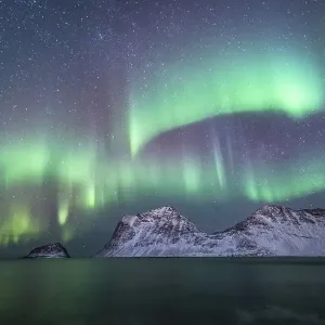Northern Lights over Snowy Bergen
