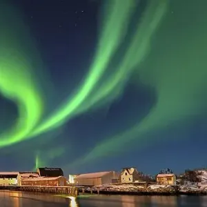 Northern lights in Svolva Panorama Lofoten Norway