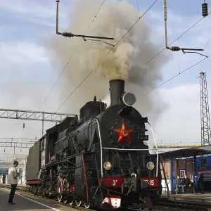 Novosibirsk, Russia - July 20, 2018: Vintage steam locomotive