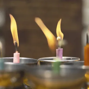Oil lamps lit by believers as a symbol of the light of wisdom (the light dispels darkness and ignorance) Oil lamps lit by believers as a symbol of the light of wisdom (the light dispels darkness and ignorance)