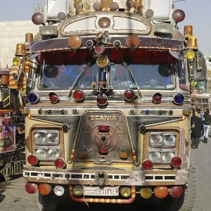 Old decorated bus in the old town of Damascus