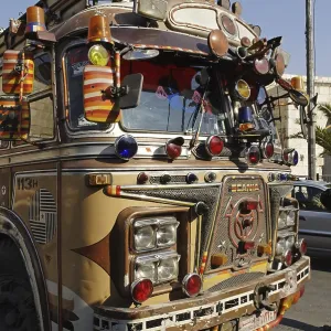 Old decorated bus in the old town of Damascus