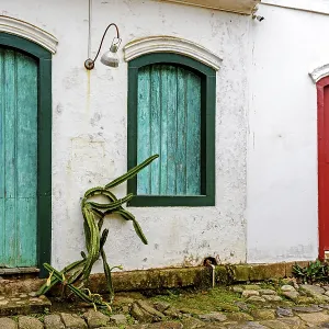 Old house facade with colorful doors and windows in the historic city of Paraty Old house facade with colorful doors and windows in the historic city of Paraty