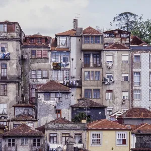 Old Houses with Patina and Linen Print, Porto, Portugal
