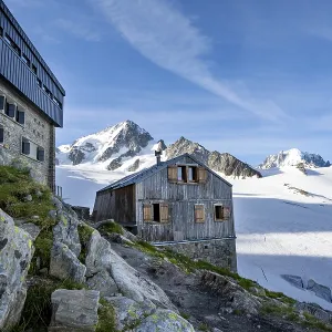 Old and new mountain hut Refuge Albert 1er