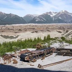 Old rusted metal scrap with conveyor belt