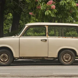 Old vintage abandoned neglected Trabant car closeup Old vintage abandoned neglected Trabant car closeup