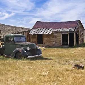 An old vintage truck rests where it died in a California goldrush ghost town