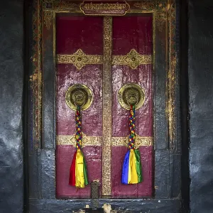Old wooden door at a monastery in Ladakh, India