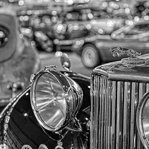 Oldtimer detail, Jaguar 5S, in black and white Oldtimer detail, Jaguar 5S, in black and white