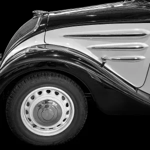 Oldtimer detail, Peugeot 402, in black and white