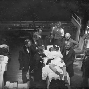 Operation, operating room, one of the first photos of an operation with general anesthesia from 1847