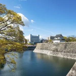 Osaka Castle Wall Watch Tower, Moat Park with Water