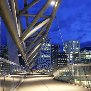 Oslo skyline modern city architecture building with bridge in Barcode District at night in Oslo Oslo skyline modern city architecture building with bridge in Barcode District at night in Oslo
