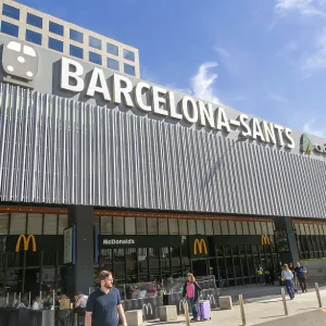 Outside Barcelona-Sants railway station building in city centre Outside Barcelona-Sants railway station building in city centre
