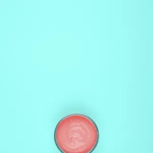 Overhead view coral paint turquoise green background Overhead view coral paint turquoise green background