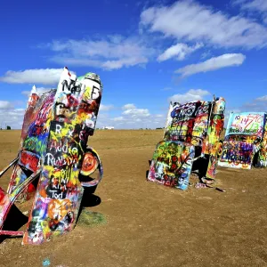 Painted Cadillacs rammed into the ground Painted Cadillacs rammed into the ground