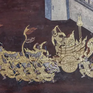 Painted murals depicting scenes from the Ramakien Painted murals depicting scenes from the Ramakien