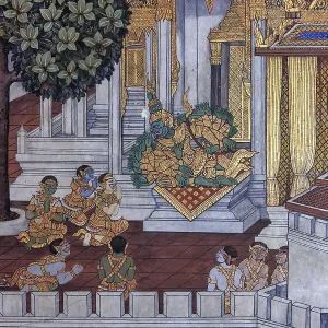 Painted murals depicting scenes from the Ramakien Painted murals depicting scenes from the Ramakien