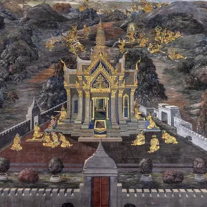 Painted murals depicting scenes from the Ramakien Painted murals depicting scenes from the Ramakien