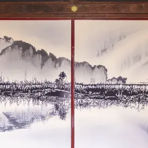 Painting of a landscape on a paper wall Painting of a landscape on a paper wall