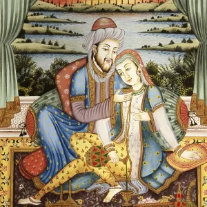 Mughal Emperor and Wife in Love Scene Print, India Mughal Emperor and Wife in Love Scene Print, India