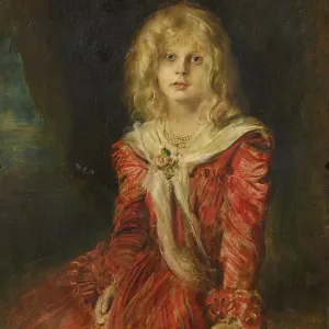 Lenbach Print, Portrait of a Young Girl in Red Dress