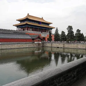 Palace on the water channel with traditional architecture and reflections in the water Palace on the water channel with traditional architecture and reflections in the water