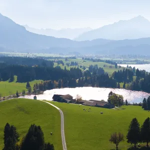 Panorama with green hills, Hegratsrieder See