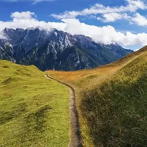 Panorama from Hoher Kranzberg, 1397m onto the cloudy Karwendel Mountains
