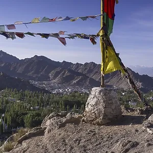 Panorama over Leh and the Namgyal Tsemo Gompa monastery on Tsenmo Hill