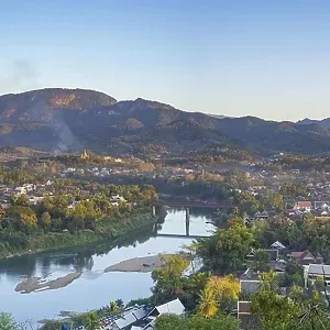Panorama over Luang Prabang with Nam Khan River and Wat Phol Pao in the background