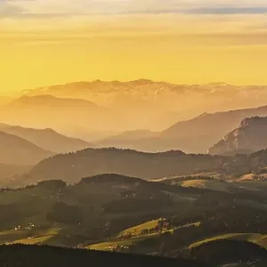 Panorama, mountain silhouettes at sunset