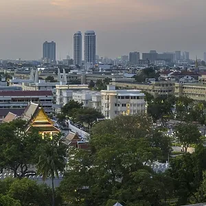 Panorama after sunset from Golden Mount to Wat Ratchanatdaram Worawihan and the skyline of Bangkok Panorama after sunset from Golden Mount to Wat Ratchanatdaram Worawihan and the skyline of Bangkok