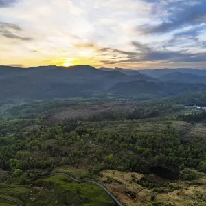 Panorama of Sunset over Mountains and Coniston Water from drone Panorama of Sunset over Mountains and Coniston Water from drone
