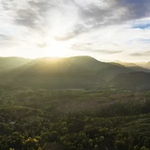 Panorama of Sunset over Mountains and Coniston Water from drone Panorama of Sunset over Mountains and Coniston Water from drone