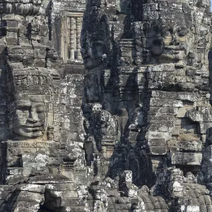 Panoramic image of giant stone-carved faces of the Bodhisattva Lokeshvara
