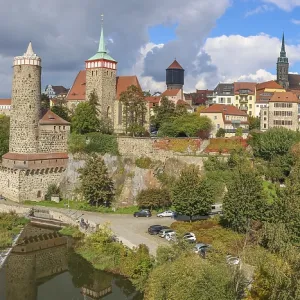 Panoramic photo of the city panorama with Spree Bridge