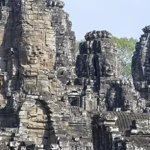 Panoramic picture of huge stone-carved faces of Bodhisattva Lokeshvara