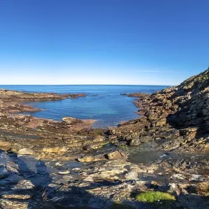 Panoramic view of the beautiful cove at low tide on Mount Jaizkibel next to San Sebastian Panoramic view of the beautiful cove at low tide on Mount Jaizkibel next to San Sebastian