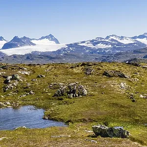Panoramic view along National scenic route Sognefjellet between Skjolden and Lorn in Sogn og Fjordane in Western Norway