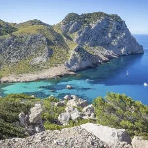 Panoramic view of rocky cliff and Mediterranean Sea
