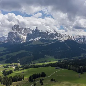 Panoramic view from the Seiser Alm to the Dolomites in Italy Panoramic view from the Seiser Alm to the Dolomites in Italy