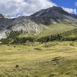 Pass da Costainas with Piz Starlex and Piz Murtera with mountain basin Foppa da Tamangur