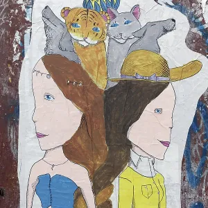 Paste-up, two friends with pets